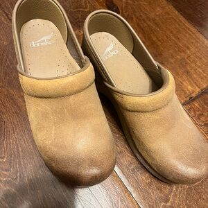 Dansko Light Brown Suede Clogs